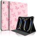 TopPerfekt for iPad Pro 11 Inch M4 2024 (5th Generation) Case, Pink Bow tie Cute Chic Adorable with Auto Wake/Sleep Pencil Holder for Kids, Boys, Girls, Anti-Slip- Anti-Shock, Pink