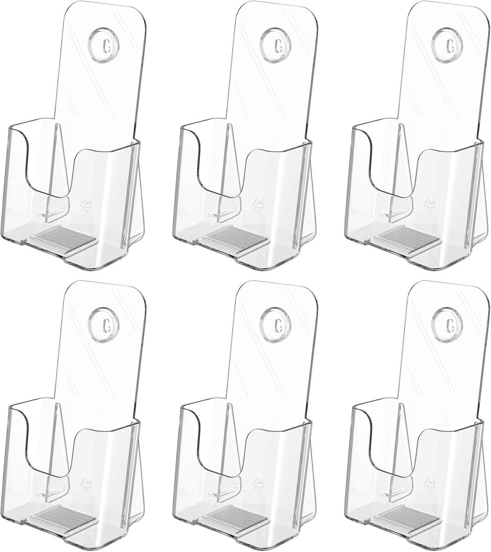 MaxGear 6 Pack Acrylic Brochure Holder, Trifold 4 inches Wide Plastic Literature Holder For Pamphlets, Flyers, Rack Cards, Wall Mount Clear Countertop Organizer Display Stand, Office or Home Use