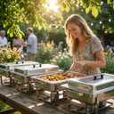 Chafing Dishes for Buffet 4 Pack, 9 Quart Stainless Steel Chafing Dish Buffet Set with Folding Frame, Food Warmers for Parties, Catering Supplies, Banquets, and Weddings