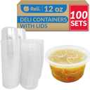 Reli. Deli Containers with Lids (100 Sets Bulk), 12 oz | Plastic Deli Containers with Lids 12oz | Disposable To Go Food Storage (Clear)