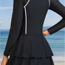 Daci Women Black Long Sleeve One Piece Rash Guard Modest Swimsuits Dress Zipper Bathing Suit Skirt with Short UPF 50+ , M