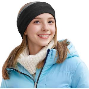 Sukeen Ear Warmer Headband for Women, Double-Layer Warm Winter Headbands for Women, Ear Muffs for Running Cycling Sports (Black Gray)