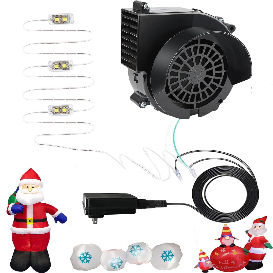 Christmas Inflatable Fan Replacement 1.2A Blower Fan Replacement Inflatable Motor with 1.5A Adapter and 3 LED Light for Halloween Holiday Inflatables Decorations Outdoor