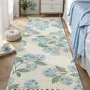 DEXI Area Rugs for Bedroom, 2x6 Reversible Hallway Rug with Tassels, Soft Low Pile Bedside Rug, Modern Laundry Room Indoor Cotton Carpet for Kitchen Floor Entryway Living Room, Blue and Pink Flower