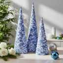 3 Set 14" 12" 10" Blue and White Christmas Tree Decor Chinoiserie Christmas Tree Table Decor Large Cone Porcelain Xmas Trees for Holiday Wedding Party Mantle Table Centerpiece Home Indoor Outdoor