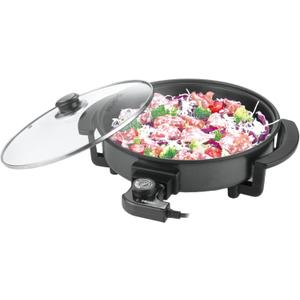 12" Round Electric Skillet with lid, Ceramic Nonstick Coating Electric Frying Pan, 1500W Quick & Even Heating, 5 Adjustable Temperature Control, Tempered Glass Lid & Cool-Touch Handles