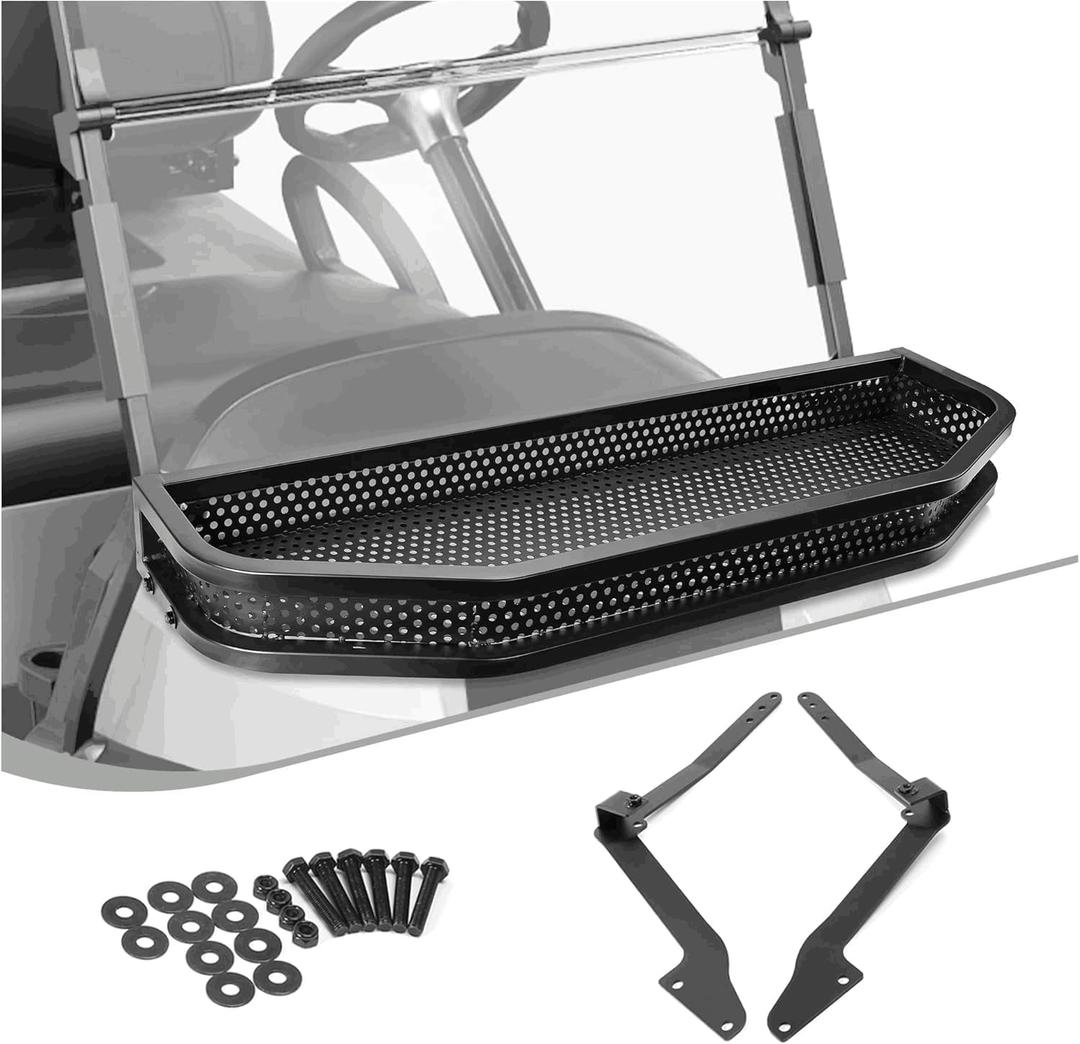 Club Car DS/Precedent Front Cargo Basket Clay Outer Utility with Mounting Brackets for Gas & Electric Golf Carts, Heavy-Duty Steel Drop Mesh Storage Rack
