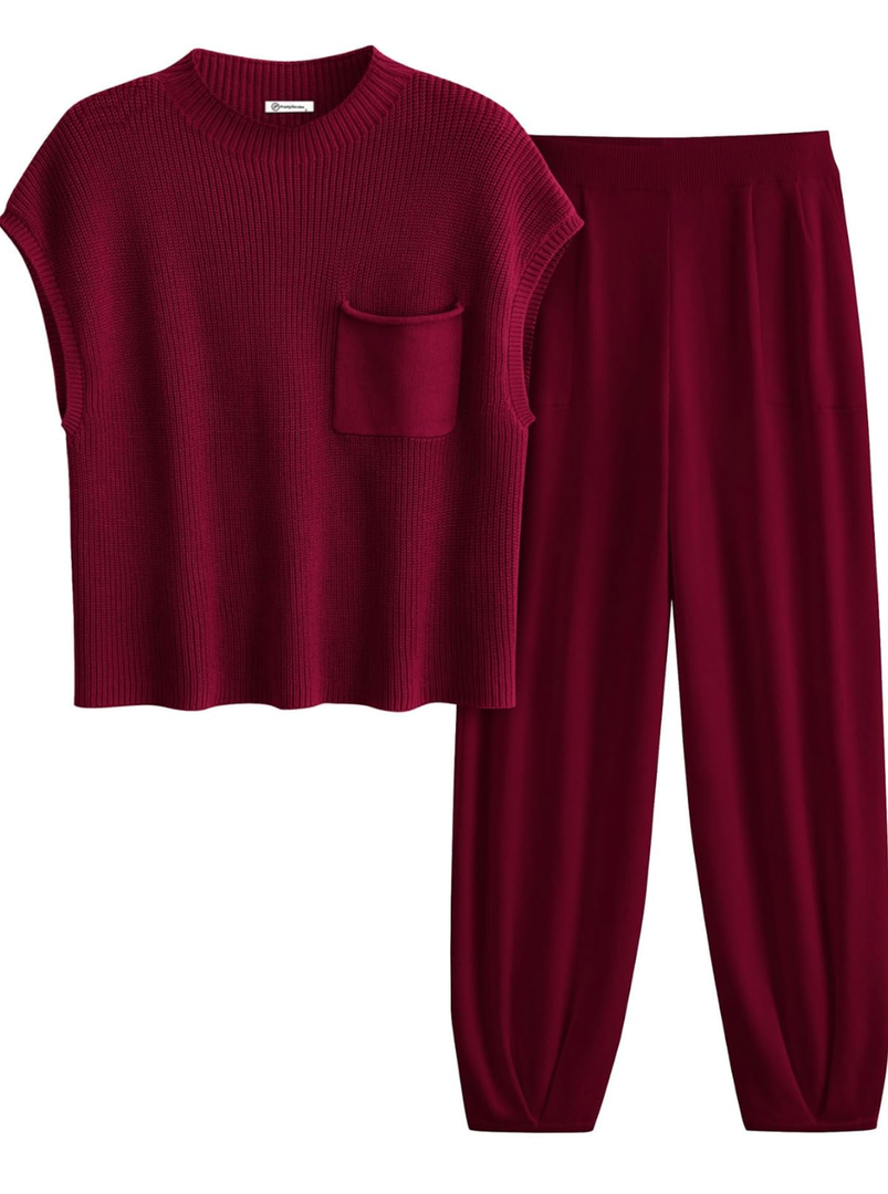 PRETTYGARDEN Womens Two Piece Outfits Sweater Sets Knit Pullover Tops And High Waisted Pants Matching Tracksuit Sweatsuit Set, XXL