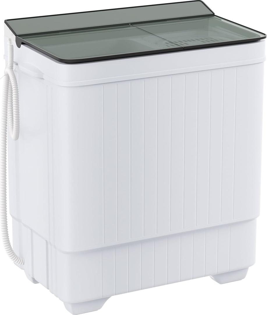 Portable Washing Machine Twin Tub 18.7 Lbs Capacity, (14.3 Lbs) and Spinner(4.4 Lbs) Combo Compact Laundry Washer for Home, Apartment, Camping, RVs and Dorms, Black/White