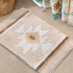 Bathroom Rugs Beige Boho Bath Mat Non Slip, Soft Absorbent Washable Bath Rug Floor Mat for Bathroom Shower Tub Modern Decor 18x24