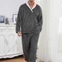 Arssm Mens Fluffy Pajamas Set 2 Piece Fleece Pjs Loose Plush Winter Warm Cozy Loungewear Sleepwear (Gray, M)