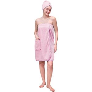 Women's Lightweight Spa Wrap with Hair towel Body Wrap after Shower Adjustable Closure Bathrobe