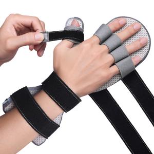 DrFinger Stroke Hand Brace Splint for Straightening Fingers with 5 Fingers Resting Support,Prevent Fingers Curling, Dupuytren's Contractures, Hand Spasms, Fit Right & Left, Men & Women - M (Grey)