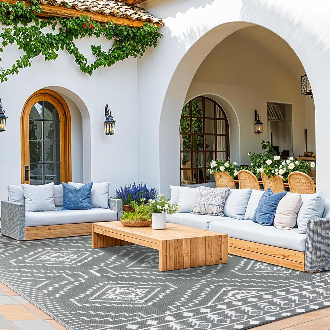 LBRO2M Plastic Straw Outdoor Rug Waterproof Rugs 5x7 UV Resistant Moroccan Geometric Reversible RV Rug for Outside Camping Rugs for Patio, Picnic, Beach