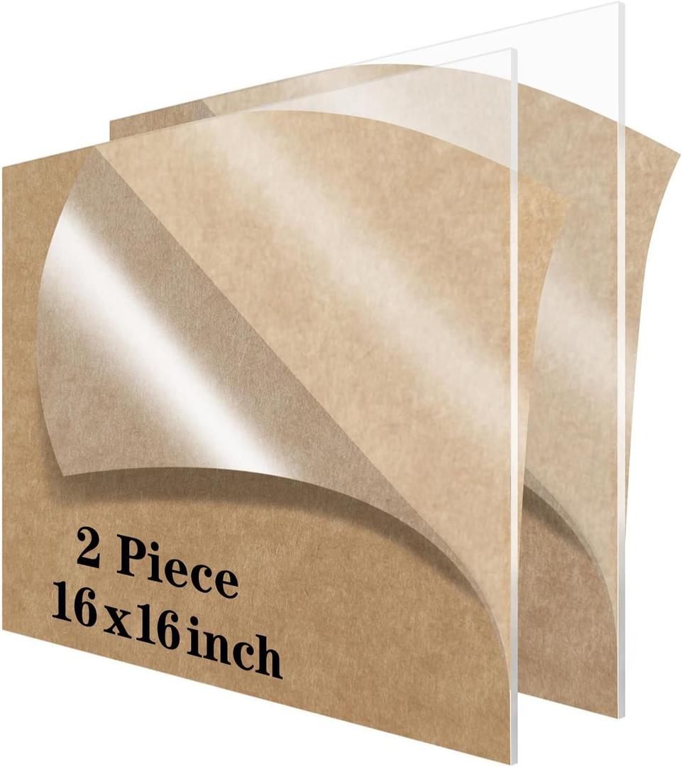 Lesnlok 2 Pieces 16x16 Acrylic Sheet1/8 Thick 3mm Plexiglass Sheet,for Sign,Craft,Photo Frame, DIY Display Projects (2, 16 x 16 x 1/8)