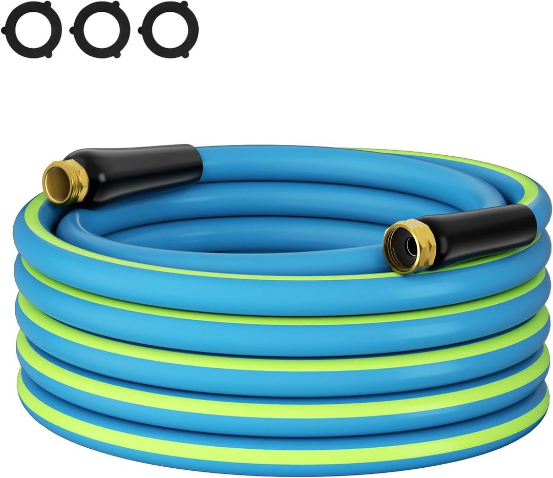 Heavy Duty Garden Hose 5/8" 25FT: Flexible Rubber Water Hose - Leakproof Hose Male to Female Fittings - Durable Hose for Yard, Lawn, Car Wash, Outdoor, Watering, Green