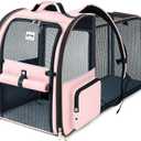 Lekebobor Large Cat Backpack Carrier Expandable Foldable Pet Carrier Backpack for Small Dogs Puppy Medium Cats Fit Up to 18 Lbs for Travel, Hiking,Pink