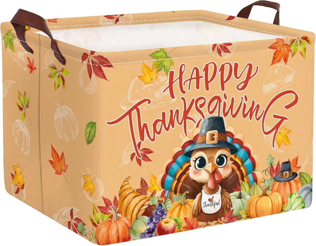 Clastyle Large Pumpkin Thanksgiving Basket Orange Cornucopia Fruit Fall Turkey Storage Bin Farm Harvest Basket for Gift Clothes Toy Book