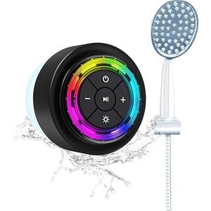 XLEADER SoundAngel Mate(2 Gen) Bluetooth Shower Speaker, Certified IPX7 Waterproof, 8W Crystal Sound&Rich Bass, 12H Playtime, Christmas Stocking Stuffers for Teens Women Men, White Elephant Gifts (Line Light)