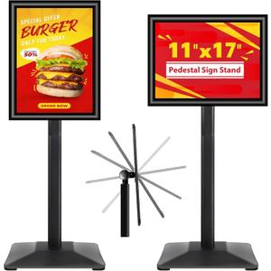 Pedestal Sign holder Stand 11x17inch Adjustable Standing Floor Sign Stand with Heavy Base & Snap Frame Display Stand for Indoor Outdoor Business Store Sign Holder Poster Stand (Black)