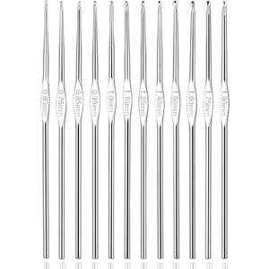 12pcs Metal Crochet Hooks Set, 0.6mm-1.9mm Small Size Stainless Steel Crochet Needles, Embroidery Thread Knitting Weaving Tool for DIY Lace Yarn Craft, Silver