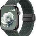 Braided Stretchy Band Compatible with Apple Watch Bands Women Men, Soft Nylon Solo Loop Magnetic Sport Strap for iWatch Series Dark Olive, 38mm/40mm/41mm/(42mm-Series 11 10)