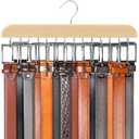 Belt Hanger for Closet Max 42 Belts, Sturdy Wood Belts Rack Closet Accessories with 14 Hooks Belt Organizer for Men Organizers and Storage -Wood 1 Pack