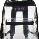 JanSport Clear Pack 25.5L Transparent Backpack, Large Main Compartment, Side Water Bottle Pocket, Front Zippered Pocket, Mesh Bottom Panel, Clear