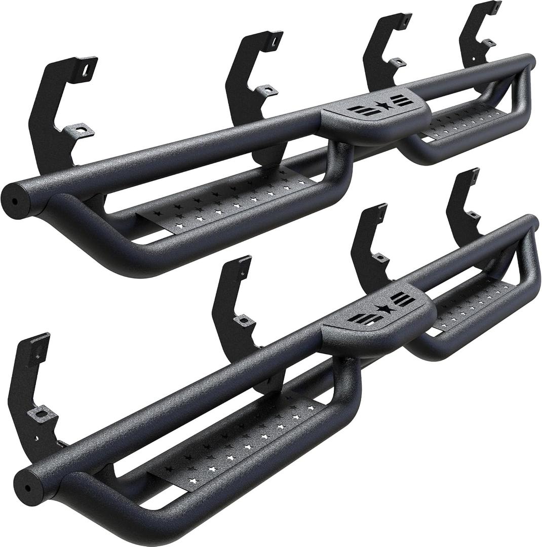 Crew Cab Running Boards Side Steps Compatible with 2019-2025 Chevy Silverado & GMC Sierra 1500 (Excl 2019 Ld/Lt), 2020-2025 Chevrolet Silverado/GMC Sierra 2500 HD 3500 HD Crew Cab (Carbon Steel-black)