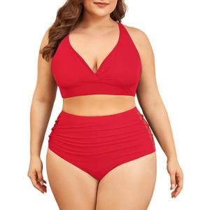American Trends Womens Plus Size Bikini Two Piece Swimsuits Tummy Control Bathing Suits High Waisted Bikini Swimwear (Red) 
16 Plus