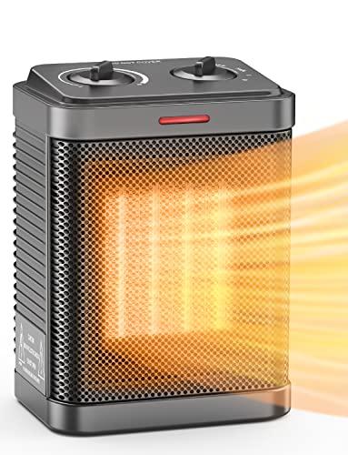 Space Heater for Indoor Use, 1500W PTC Ceramic Heater with Thermostat, Small Space Heater 2S Rapid Heating, 3 Modes, Electric Portable Heater with Safety Protection for Bedroom, Quiet Office