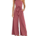 Caracilia Women Summer One Shoulder Sleeveless Backless Casual Dressy Wide Leg Jumpsuits Romper Jumper Trendy Outfits 2024 Hot Pink.S
