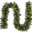 ANOTHERME 9 FT Pre-lit Christmas Garland Holiday Artificial Decor, Christmas Garland with Lights for Stairs Wall Door Indoor Outdoor Garland with Battery Operated Timer (Green)