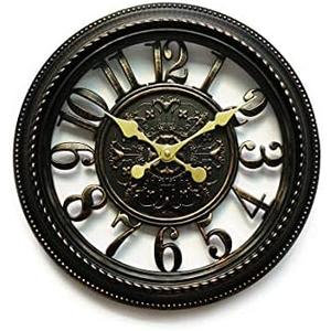 WazStone Royal Dark Iron Chevalier Emblem Wall Clock, 16 NonTicking Sweep Movement, Classic Antiquity European Style, Hollow Frame Design, Brushed Metallic Texture, Plastic Frame, Glass Front Black