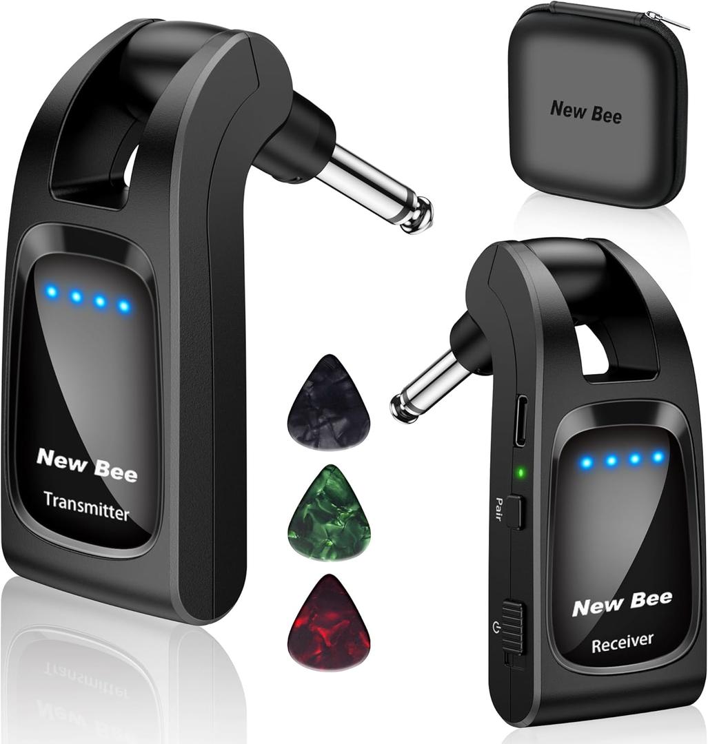 Wireless Guitar System 2.4 GHz with 6 Channels Rechargeable Audio Wireless Guitar Transmitter Receiver for Bass Electric Instruments (Black)