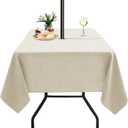 LUSHVIDA Outdoor Tablecloth with Umbrella Hole - Patio Table Cloth Zippered Square 60x60 Inch, Beige Linen-Look Polyester Table Cover Water Resistant for Picnic Outside