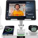 6 in 1 Wireless Charger for Apple Multiple Devices, Charging Station with Clock &7 Color Ambient Light, Foldable Rotate Stand for iPad, for iPhone17/16/15, Support for Apple Watch11/10 For AirPods4 (Ivory)