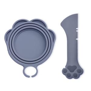 Meow&Woof Cover for Pet Can Food/Cat Wet Food Spoon/Lid for Dog Cans/Cute Paw Shape One Lid One Spoon Pack (Gray)