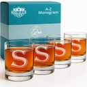 Monogrammed Gifts for Men - 4PC 11 Oz Custom Whiskey Glasses (S-Monogram) - Engraved Whiskey Glasses - Personalized Whiskey Glasses - Unique Bourbon Glasses - Personalized Glass Gifts for Dad