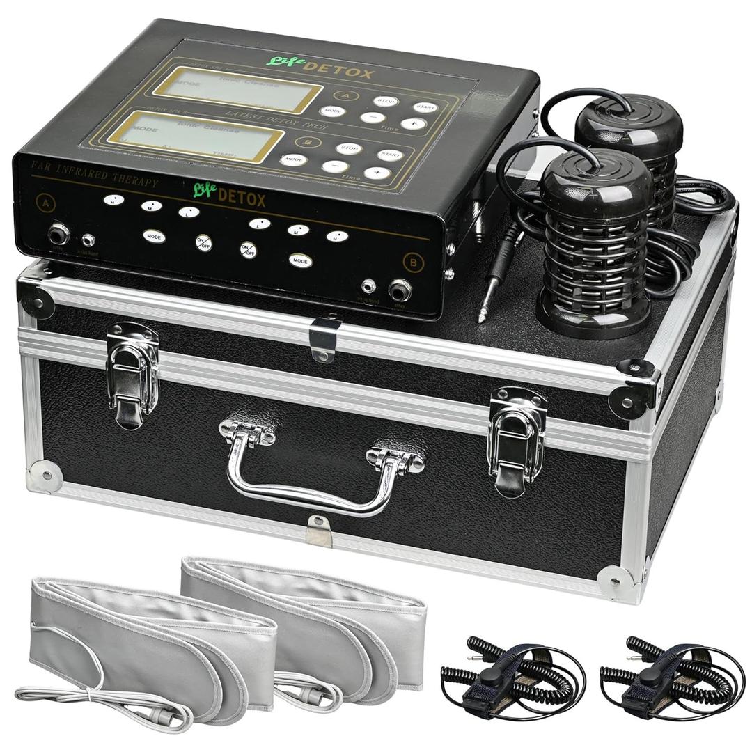 Ionic Foot Bath Detox Machine, Dual Foot Spa System with Dual LCD Display, Foot Chi Cleanse Machine with 2x Array, 2x Heating Waistbelt, 2x Wristband for 2 Users