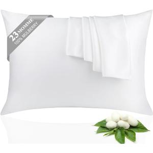 100% Silk Pillowcase 2 Pack for Hair and Skin, Both Sides 23 Momme Grade 6A+ Mulberry Silk Pillowcases with Hidden Zipper, Soft&Smooth Cooling Pillow Cases (White, King 2036)