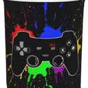 Gaming Theme Round Laundry Hamper Game Joystick Storage Basket Toys Clothes Organizer Bin For Home Bathroom Bedroom Dorm Nursery, 62l