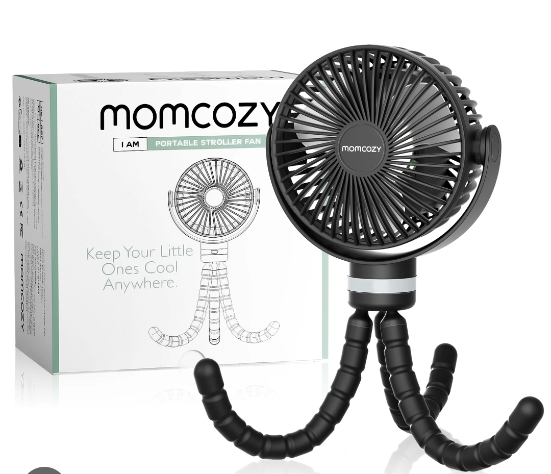 Momcozy Portable Stroller Fan, Ultra Long Battery Life 27H Battery, 4 Detachable Speeds, 360° Rotation, LED Night Light with 2 Modes, USB Rechargeable and Fan, black 