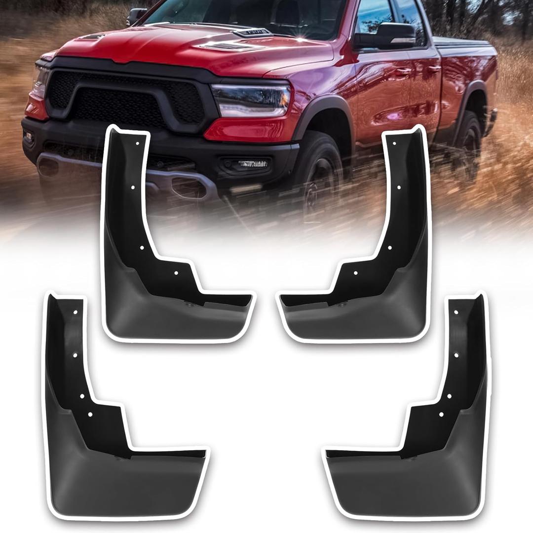Mud Flaps with Fender Flare Mud Guards Compatible with 2019-2024 Dodge Ram 1500 82215488AB 82215489AB Splash Guards for Trucks Front & Rear Side 4pcs