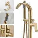 Freestanding Bathtub Faucet Stand Alone High Flow Brass Brush Gold Tub Filler, Free Standing Unique Bath Tub Faucet with Sprayer, Tub Shower Faucet Set (BG-Waterfall)