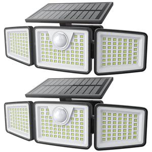 daphino 2500LM Solar Lights Outdoor with Motion Sensor,3 Head 270° Wide Angle Street Area Lights, IP65 Waterproof Security Lighting with 3 Modes(Non-Remote,2 Pcs)