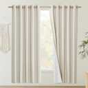 NICETOWN Natural Bedroom Full Blackout Linen Curtain Panels Set of 2, 62" by 72", Thick Insulated Classic Grommet Blackout Draperies with White Thermal Insulated Liner for Windows