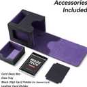 Mage Tech Card Deck Box for MTG Commander - Patented Design, Commander Display, Fits 100 Double-Sleeved Cards, 35pt Card Brick & Dice Tray - Black/Purple