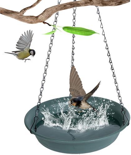 Pack of 2 Afrine Hanging Bird Bath for Outside, Hanging Bird Water Feeder for Outdoor, Birdbath Bowl, Birdbaths for Outdoors Balcony Window Backyard Garden, Small Large Wild Birdfeeder Tray (12", Green)