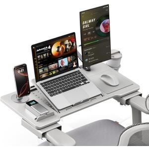 Newtral Home Office Laptop Desk for T-Shape Office Chair, Adjustable Portable Table Tray with Wrist Rest, Mouse Pad and Cup Holder, Stand for Working, Writing and Gaming (Grey, Standard) (Gray)